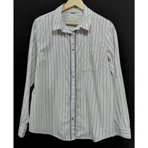 G.H.Bass & Co . Striped Cotton Button-Up Shirt White XL Woven Long Sleeve